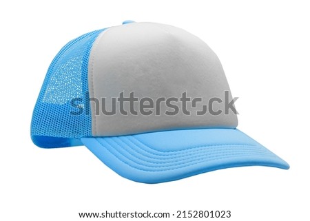 Blue trucker cap isolated on white background. Basic baseball cap. Mock-up for branding. Royalty-Free Stock Photo #2152801023