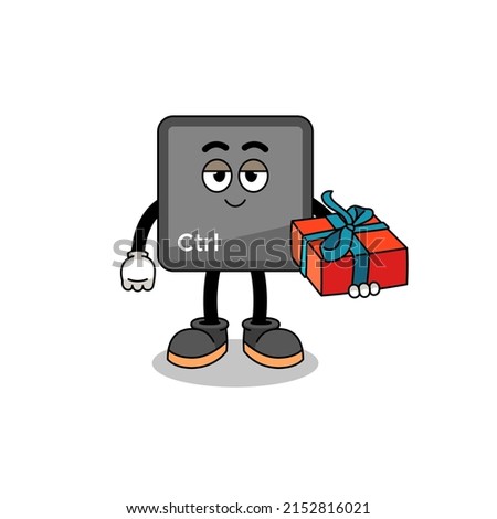 keyboard control button mascot illustration giving a gift , character design