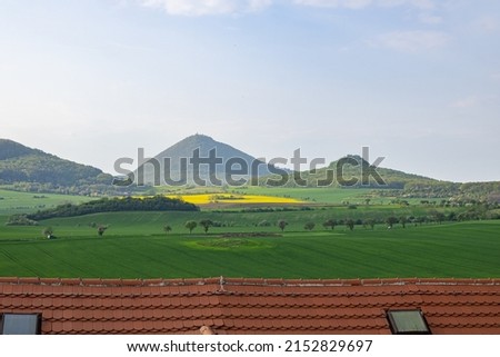 Milesovka hill from the Castle Skalka, Czech central uplands, Spring in Czechia 2022
