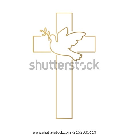 golden dove with olive branch, Holy Spirit, crucifixion, obituary symbol- vector illustration