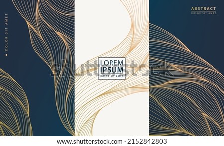 Set of vector collection design elements: labels, frames, wedding invitations, social net stories, packaging, luxury products, perfume, soap, wine, lotion. Wavy line golden backgrounds, patterns Royalty-Free Stock Photo #2152842803