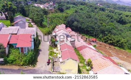 Aerial Photography Residential housing on a hilltop in the Cikancung area, Indonesia Royalty-Free Stock Photo #2152863585