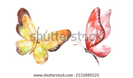 Beautiful watercolor red and yellow monarch butterfly isolated on white background.