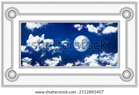 night sky stars and full moon. picture for ceiling decoration. Decorative frame and islamic motif.
