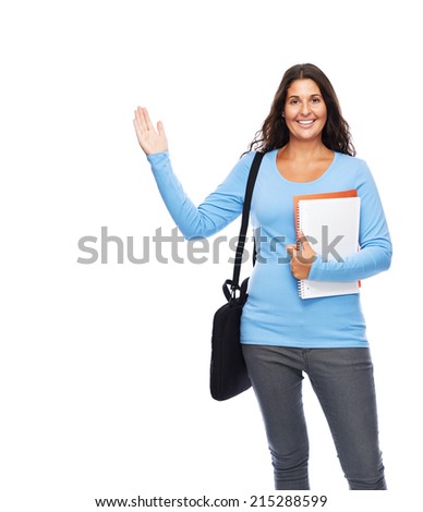 College Student Showing empty Space Isolated on White