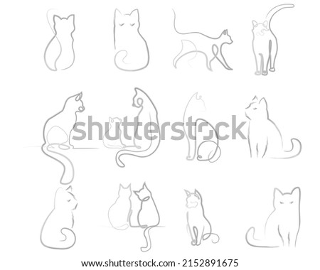 line art silhouette cat hand drawn collection