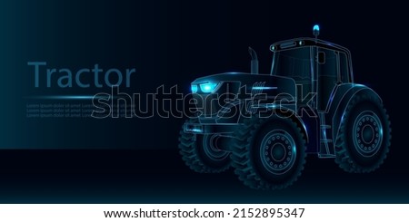Farm Tractor Concept. 3d vector illustration in wireframe style. The layers of visible and invisible lines are separated. Technology background for smart farming or agriculture template. Royalty-Free Stock Photo #2152895347