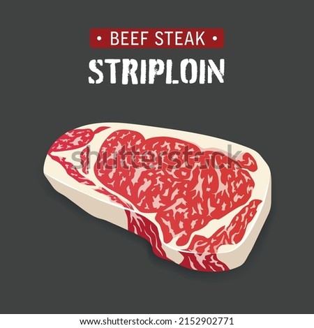 Striploin, sirloin , raw marble beef steak vector illustration isolated on black background Royalty-Free Stock Photo #2152902771