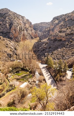 Vertical Picture of Guadalviar River, in Albarracin, Teruel, Aragón, Spain. 