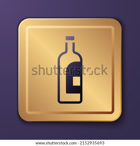 Purple Bottle of wine icon isolated on purple background. Gold square button. Vector Royalty-Free Stock Photo #2152935693