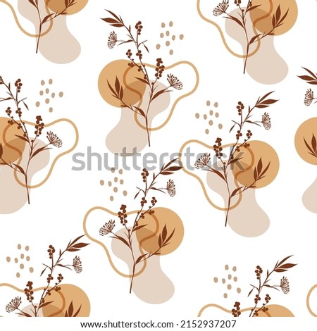 Colourful Seamless pattern with decorative flowers and leaves free foam shape ,Modern style ,pot, cup.Vector illustration EPS10,Design for fashion  fabric, textile, wallpaper, wrapping and all print