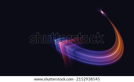 Modern abstract high-speed arrows light effect movement. A pattern of speed of light moving in an arc.  Technology futuristic dynamic motion. Movement pattern for banner or poster design background. Royalty-Free Stock Photo #2152938545