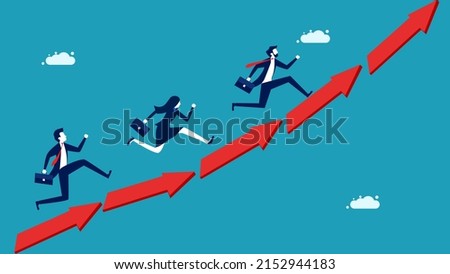 businessman runs along an arrowhead. growth direction concept