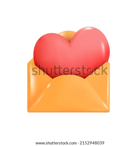 3d vector icon open envelope letter, mail letter with red heart.
