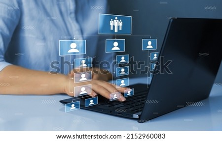 Business hierarchy structure. Business process and workflow automation with flowchart.  Virtual screen Mindmap or Organigram.Relations of order or subordination between members. Royalty-Free Stock Photo #2152960083