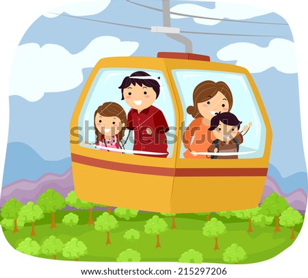 Illustration Featuring a Family in a Cable Car Checking Out the Forest Below