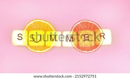 the inscription summer on the background of juicy fruits