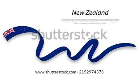 Waving ribbon or banner with flag of New Zealand. Template for independence day poster design