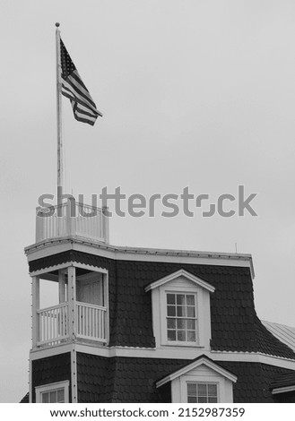Unique building flying U.S flag