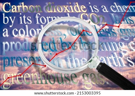 CO2 Carbon Dioxide definition - concept against a cloudy sky with rising graph and and magnifying glass