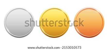 Medals logo collection. Set of shiny round awards in gold, silver and bronze metallic colors. Luxury frames, decoration emblems. Isolated abstract graphic design template Royalty-Free Stock Photo #2153010573