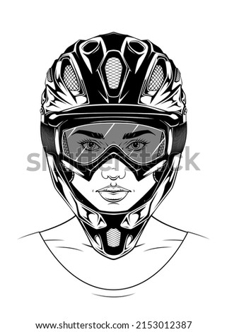 Moto girl with baseball helmet and mask. Isolated vector template
