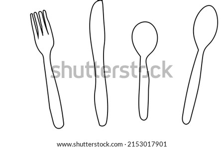 Cutlery on a white background. Vector black and white illustration.