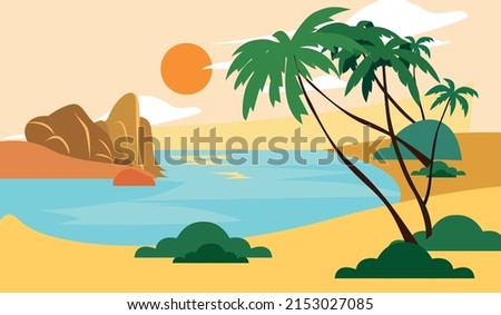 Beach with palm trees, vector
