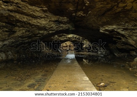 Pathway through Dancehall Cave at Maquoketa Cave State Park, Iowa.
