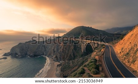 A scenic view of the Pacific Coast Highway and the Bixby Creek Bridge in California, USA Royalty-Free Stock Photo #2153036949