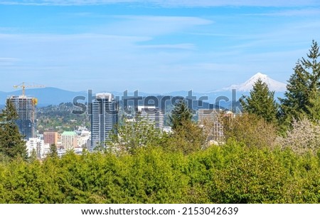 View of Mt. Hood and the city of Portland Oregon from Washington Park.