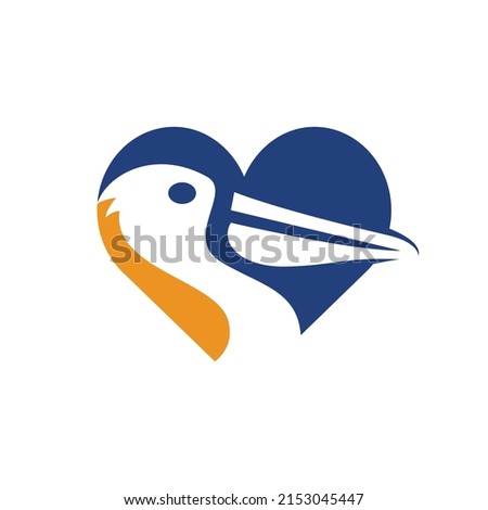  Pelican love vector logo design. Vector illustration emblem of pelican Animal and heart Icon.