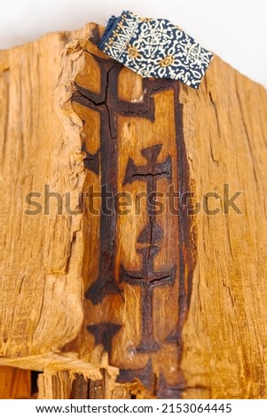 Texture of crosses on handmade wood in the church. Background in the holy place.