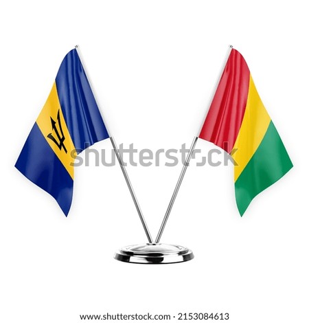 Two table flags isolated on white background 3d illustration, barbados and guinea