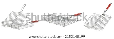 grill basket set isolated on white background. steel bbq grid collection cut out. food grate.