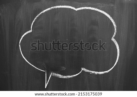 Black board and white chalk speech bubble. Thought bubble drawing with chalk on black chalkboard. Copy space for text. Nice background texture.