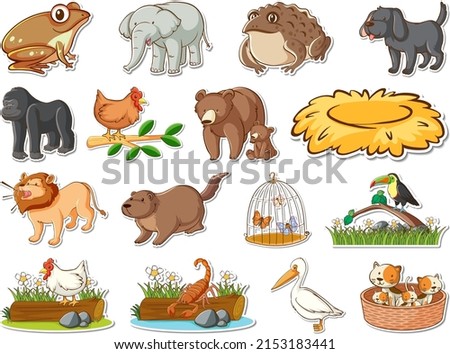 Sticker set of wild animals cartoon illustration