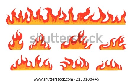 Fire flame. Cartoon bonfire collection. burn fireplace set.