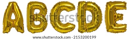 real balloons in the shape of letters a b c d and metallic gold on a white background Royalty-Free Stock Photo #2153200199