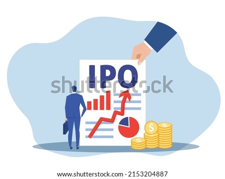 IPO, initial public offering. businessman offer  Investing on laptop Concept ,Flat vector illustration. Royalty-Free Stock Photo #2153204887
