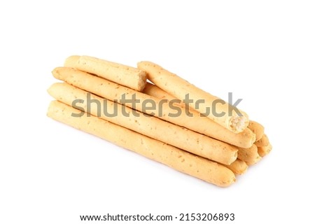 Delicious grissini isolated on white. Crusty breadsticks Royalty-Free Stock Photo #2153206893