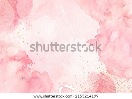 Peach, light pink with gold stripes  watercolor, ink, abstract backround texture. Copy space for banner, poster, backdrop for text, textures design art work or skin product. High resolution. Royalty-Free Stock Photo #2153214199