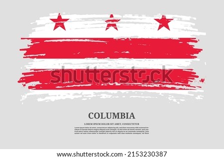 District of Columbia US - Washington, D.C. flag with brush stroke effect and information text poster, vector background