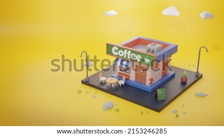 Coffee shop stylized illustration. 3D render building