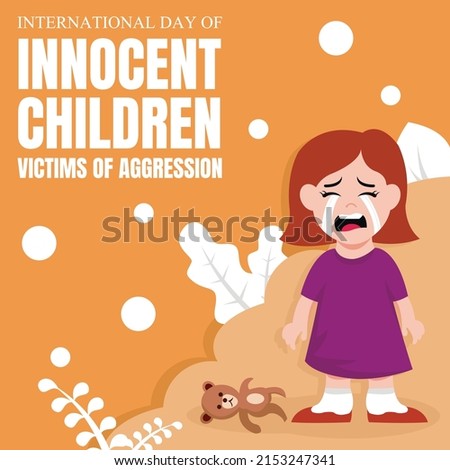illustration vector graphic of a girl cries and drops her doll, perfect for international day innocent children victims of aggression, celebrate, greeting card, etc. Royalty-Free Stock Photo #2153247341