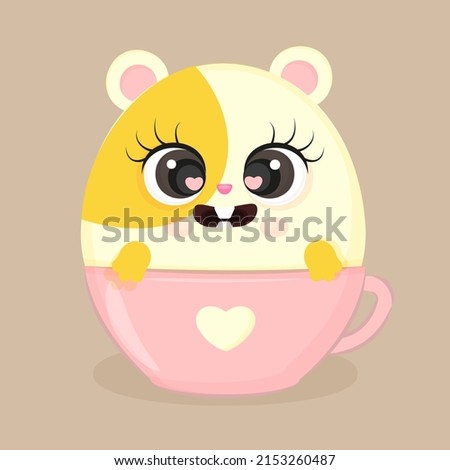 Cute guinea pig in a cup stylized flat illustration, pet, web, textile print, postcard or package, vector illustration.