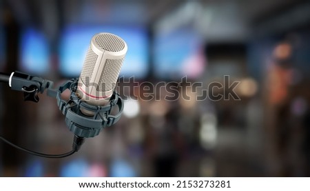 Studio microphone on background for studio podcast