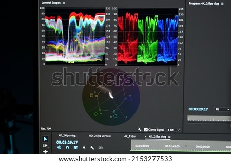 Lumetri scope and RGB parade on video editing software 
