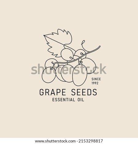 Vector packaging design element and icon in linear style - grape seeds oil - healthy vegan food. Logo sign Royalty-Free Stock Photo #2153298817