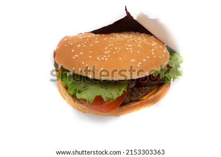 Hamburger with ketchup on a white background.